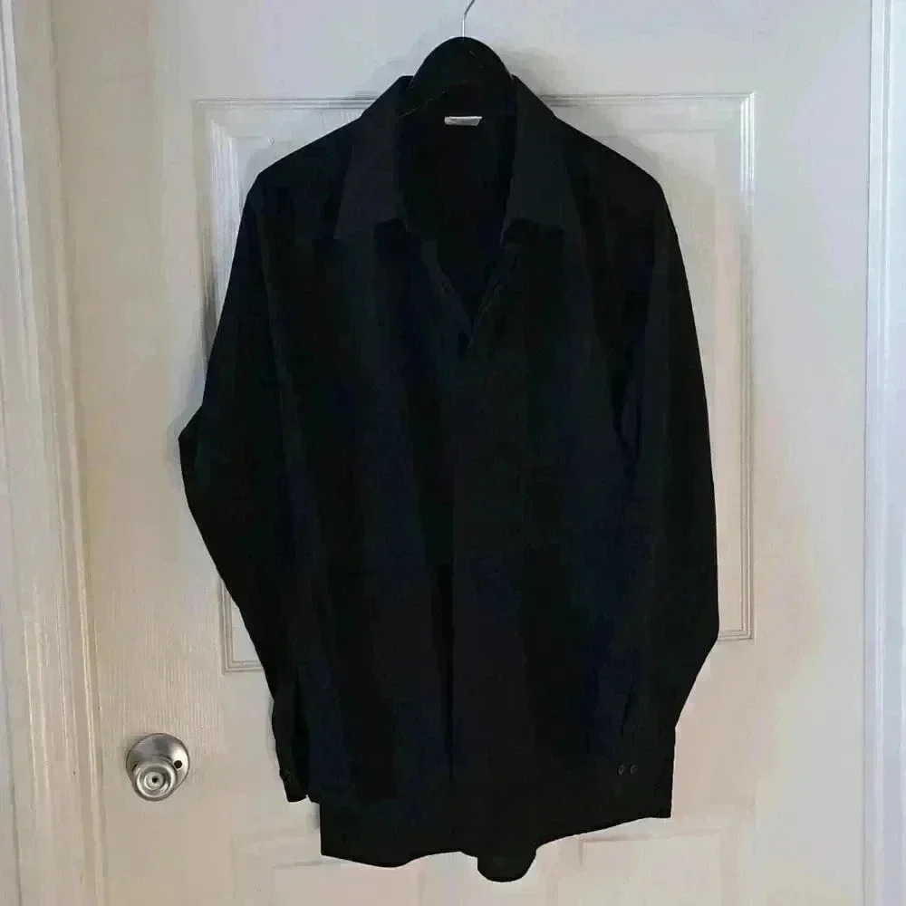 MENS SHIRT BLACKWOOD "TO GO" BLACK SIZE L HIDDEN BUTTONS